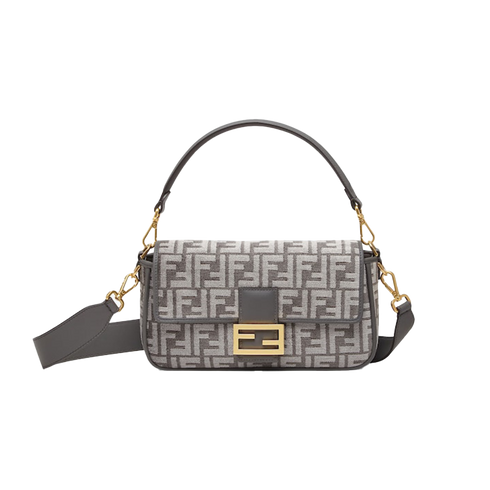 Fendi FF Logo Mini Baguette Brown Fabric Bag